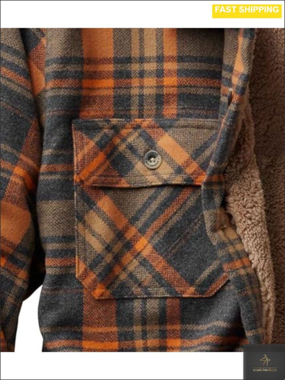 Men's Sherpa Lined Flannel Shirt Jacket, Button Down Plaid Shacket - Picture 5 of 5